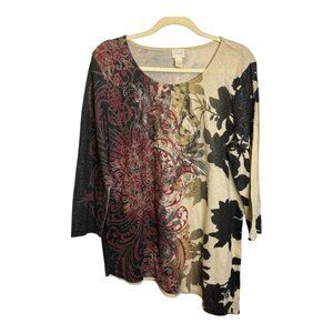 Chico's Sweater Women's Size Large Paisley‎ Floral Asymmetrical Glitter Chicos 2